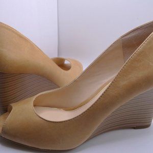 Jessica Simpson Tan Leather Peep Toe Wedge's 7.5